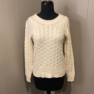 J.Crew Pullover Sweater Small White Angora Rabbit Hair-Wool Cable Knit